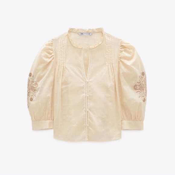ZARA BOHO BLOUSE WITH EMBROIDERED SLEEVES - Picture 5 of 7